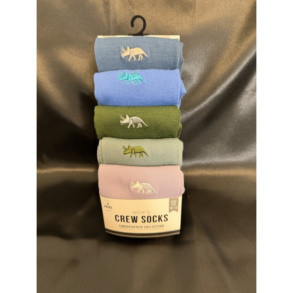 Men's Crew Socks 10-12 Triceratops Dinosaur Dino Novelty Fun Indie Unique NWT